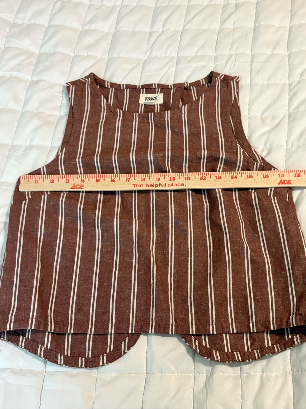 Pact Brown and White Striped Sleeveless Linen-Blend Shorts med and top is small - Picture 11 of 16